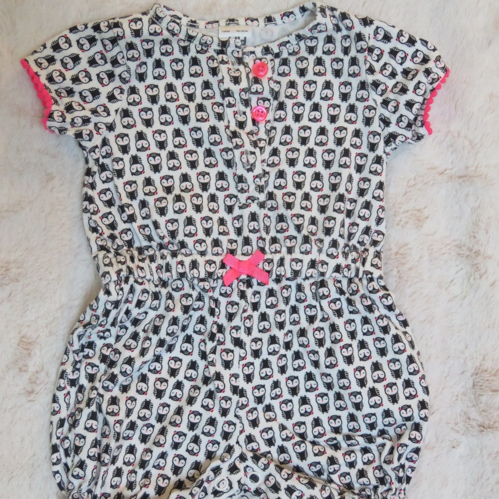 0-3 MOS. GIRLS' ROMPER - OWLS
